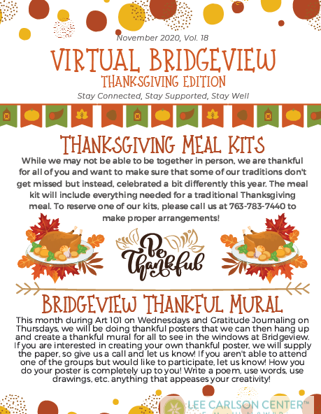 The Thanksgiving Edition of the Bridgeview Newsletter has Arrived!