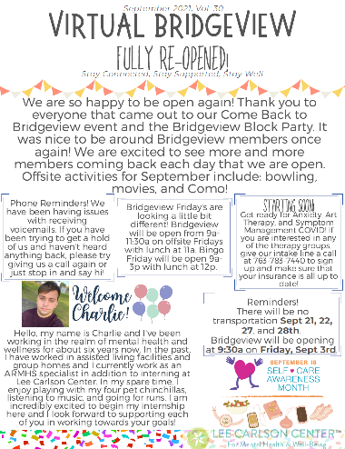 Calling all Members - Bridgeview Drop-in is Open! - Read our newsletter