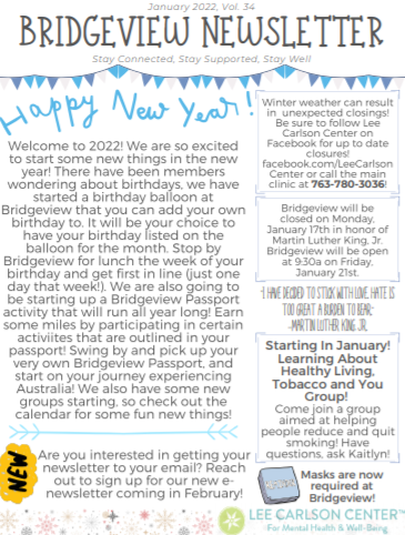 Read our first Bridgeview Newsletter of the New Year!